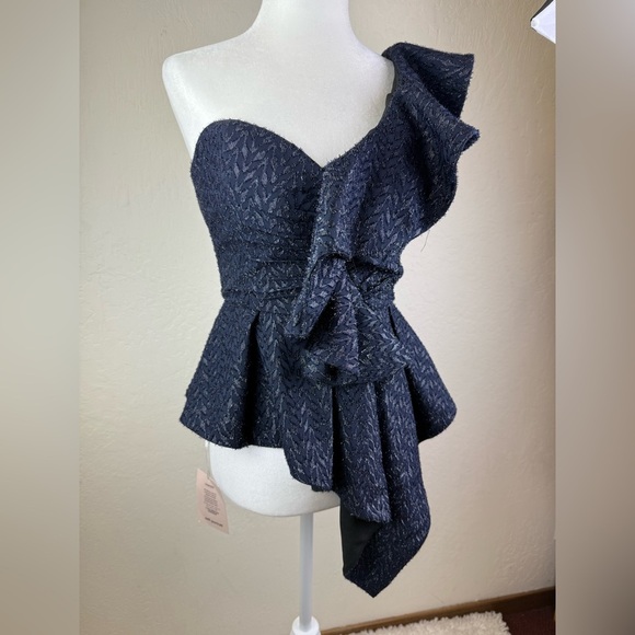 NWT Self-Portrait Ruffled Metallic Fil Coupe Top XS - Picture 11 of 12